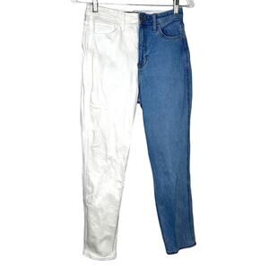 Hollister Blue White Color Block Ultra High Rise Mom Jeans 26